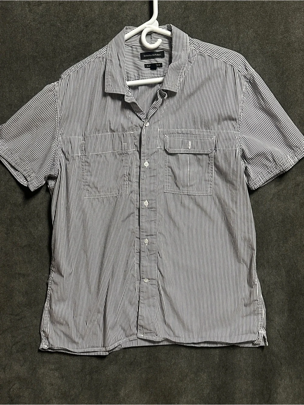 Banana Republic Men’s Short Sleeve Striped Button-Down Shirt - Charcoal & White